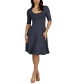 24seven Comfort Apparel A Line Knee Length Elbow Length Sleeves Dress In Charcoal