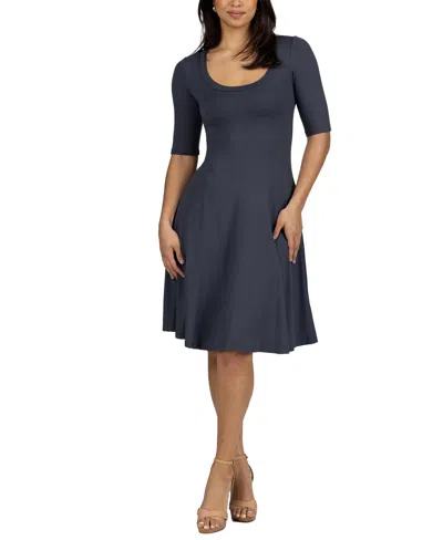 24seven Comfort Apparel A Line Knee Length Elbow Length Sleeves Dress In Charcoal