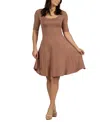 24seven Comfort Apparel Maternity Knee Length A-line Elbow Sleeve Dress In Mocha