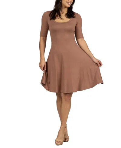 24SEVEN COMFORT APPAREL A LINE KNEE LENGTH ELBOW LENGTH SLEEVES DRESS