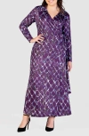24seven Comfort Apparel Plus Size Collared Wrap Maxi Dress In Purple Multi