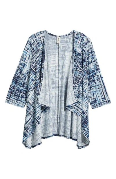 24seven Comfort Apparel Abstract Print Open Front Cardigan In Navy Multi