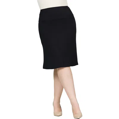 24seven Comfort Apparel Plus Size A Line Elastic Waist Knee Length Skirt In Black
