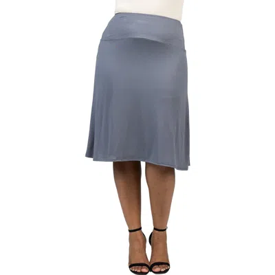 24seven Comfort Apparel A-line Elastic Waist Knee Length Skirt In Gray