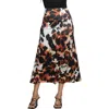 24seven Comfort Apparel Women's Animal Print Elastic Waist Midi Skirt In Brown
