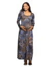 24seven Comfort Apparel Women's Maternity Blue Animal Print Long Sleeve Maxi Dress In Blue