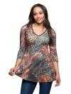 24seven Comfort Apparel Animal Print V-neck Three Quarter Sleeve Tunic Top In Neutral