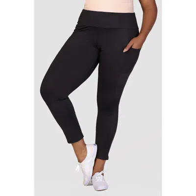 24seven Comfort Apparel Plus Size Ankle Leggings With Side Pocket In Black