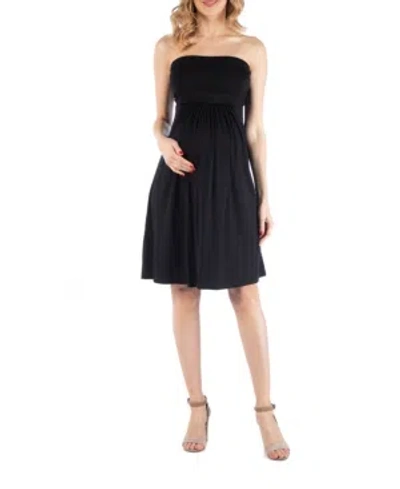 24seven Comfort Apparel Bandeau Top Empire Waist Short Maternity Dress In Black