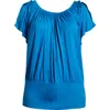 24seven Comfort Apparel Banded Blouson Top In Turquoise