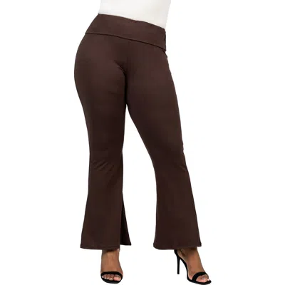 24seven Comfort Apparel Bell Bottom Foldover Waist Sweatpants In Brown