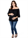 24seven Comfort Apparel Bell Sleeve Loose Fit Maternity Tunic Top In Black