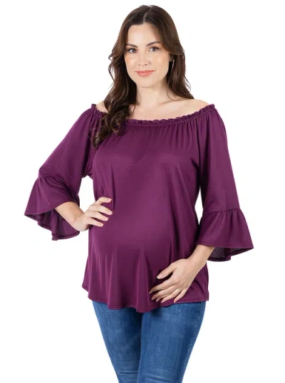 24seven Comfort Apparel Bell Sleeve Loose Fit Maternity Tunic Top In Purple