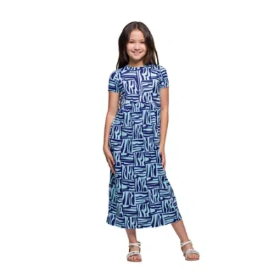 24seven Comfort Apparel Big Kid Girls Short Sleeve Abstract Maxi Dress In Multi