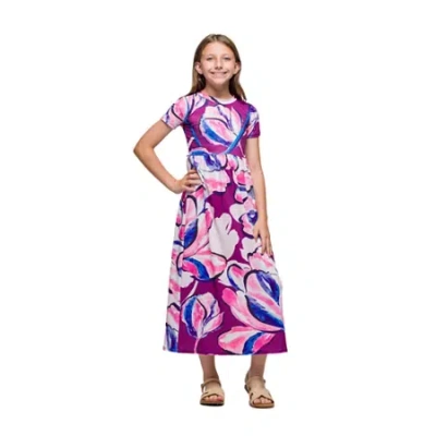 24seven Comfort Apparel Big Kid Girls Short Sleeve Floral Maxi Dress In Multi