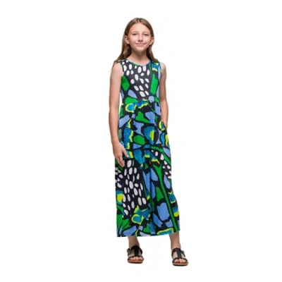 24seven Comfort Apparel Big Kid Girls Sleeveless Abstract Maxi Dress In Multi