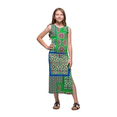 24seven Comfort Apparel Big Kid Girls Sleeveless Abstract Maxi Dress In Multi