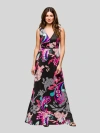 24seven Comfort Apparel Black And Pink Print V-neck Empire Waist Sleeveless Maxi Dress In Multi