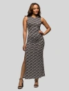 24seven Comfort Apparel Black And White Print Sleeveless Side Slit Maxi Dress In Black