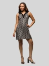 24seven Comfort Apparel Black And White Sleeveless Collared Mini Dress In Black
