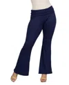 24seven Comfort Apparel Black Bell Bottom Foldover Waist Sweatpants In Navy