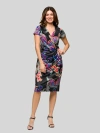 24seven Comfort Apparel Plus Size Knee Length Short Sleeve Faux Wrap Dress In Black