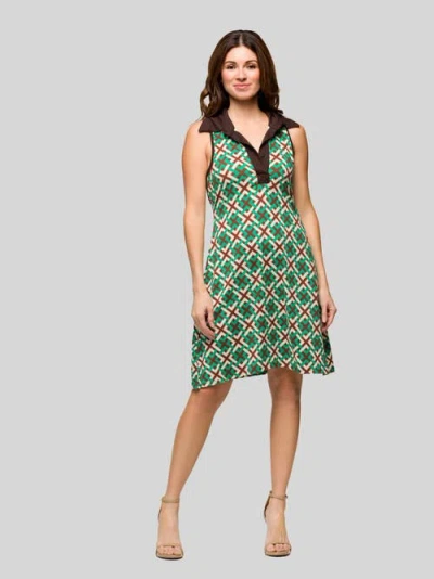 24seven Comfort Apparel Brown And Green Sleeveless Collared Mini Dress In Multi