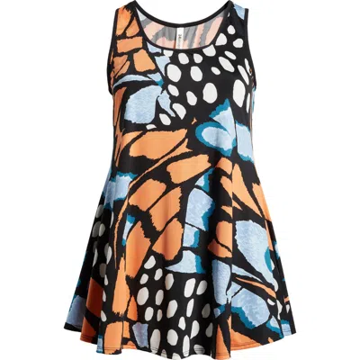 24seven Comfort Apparel Butterfly Print Sleeveless Jersey Swing Top In Animal Print