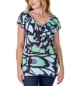 24seven Comfort Apparel Cap Sleeve Print Ruffle V Neck Top In Miscellane