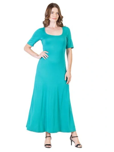 24seven Comfort Apparel Casual Maxi Dress With Sleeves In Multi