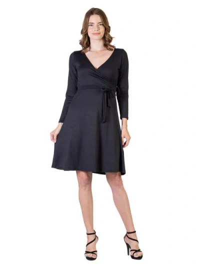 24SEVEN COMFORT APPAREL 24SEVEN COMFORT APPAREL CHIC V-NECK LONG SLEEVE BELTED DRESS
