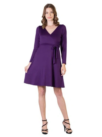 24SEVEN COMFORT APPAREL 24SEVEN COMFORT APPAREL CHIC V-NECK LONG SLEEVE BELTED DRESS
