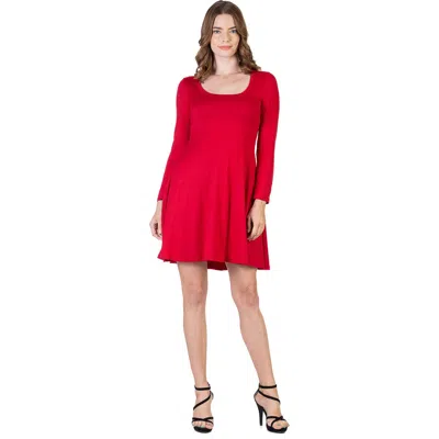 24SEVEN COMFORT APPAREL 24SEVEN COMFORT APPAREL CLASSIC LONG SLEEVE FLARED MINI DRESS