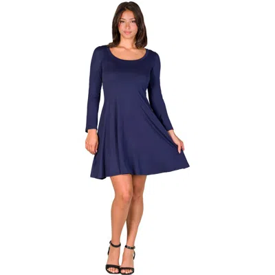 24seven Comfort Apparel Classic Long Sleeve Flared Mini Dress In Blue