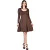 24seven Comfort Apparel Classic Long Sleeve Flared Mini Dress In Brown