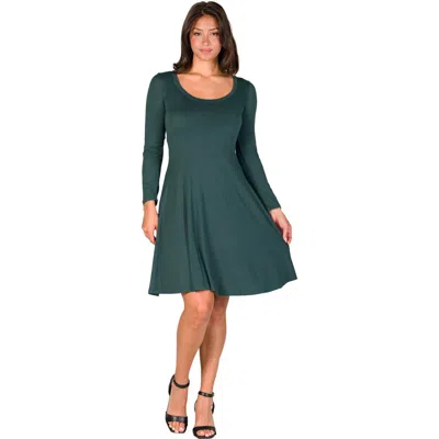 24seven Comfort Apparel Classic Long Sleeve Flared Mini Dress In Green