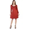 24seven Comfort Apparel Classic Long Sleeve Flared Mini Dress In Orange