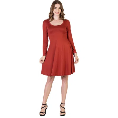 24seven Comfort Apparel Classic Long Sleeve Flared Mini Dress In Orange