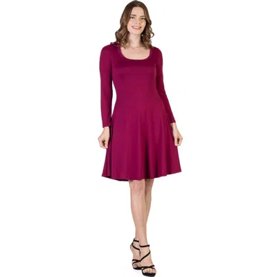 24seven Comfort Apparel Classic Long Sleeve Flared Mini Dress In Purple