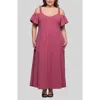 24seven Comfort Apparel Plus Size Cold Shoulder Ruffle Sleeve A-line Maxi Dress In Pink