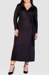 24seven Comfort Apparel Women's Comfortable Collared Wrap Maxi Dress In Black