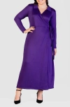 24seven Comfort Apparel Plus Size Collared Wrap Maxi Dress In Purple