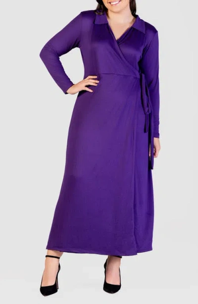 24SEVEN COMFORT APPAREL 24SEVEN COMFORT APPAREL COLLARED LONG SLEEVE WRAP FRONT MAXI DRESS