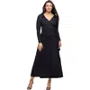 24seven Comfort Apparel Comfortable Collared Wrap Maxi Dress In Black
