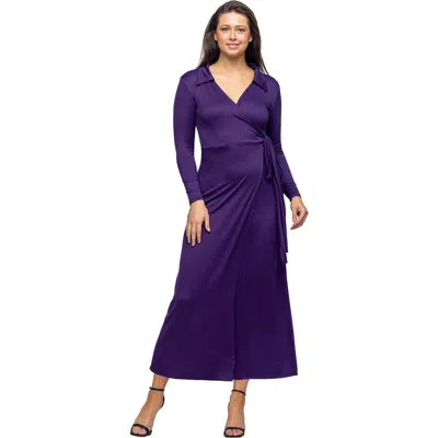 24SEVEN COMFORT APPAREL 24SEVEN COMFORT APPAREL COMFORTABLE COLLARED WRAP MAXI DRESS