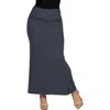 24seven Comfort Apparel Womens Comfortable Foldover Maxi Skirt In Blue