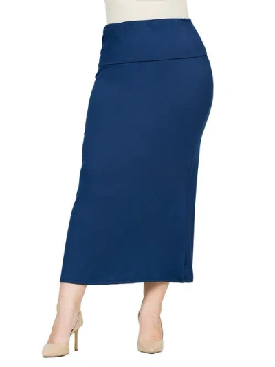 24seven Comfort Apparel Plus Size Comfortable Fold Over Maxi Skirt In Blue