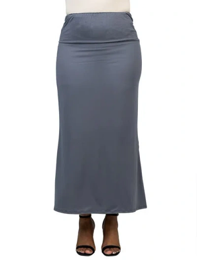 24seven Comfort Apparel Plus Size Comfortable Fold Over Maxi Skirt In Charcoal