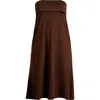 24seven Comfort Apparel Comfortable Foldover Strapless Stretch Dress In Brown
