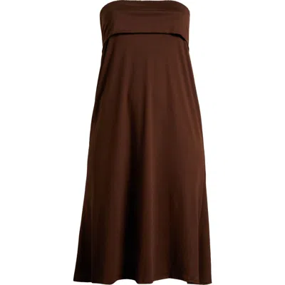 24seven Comfort Apparel Comfortable Foldover Strapless Stretch Dress In Brown